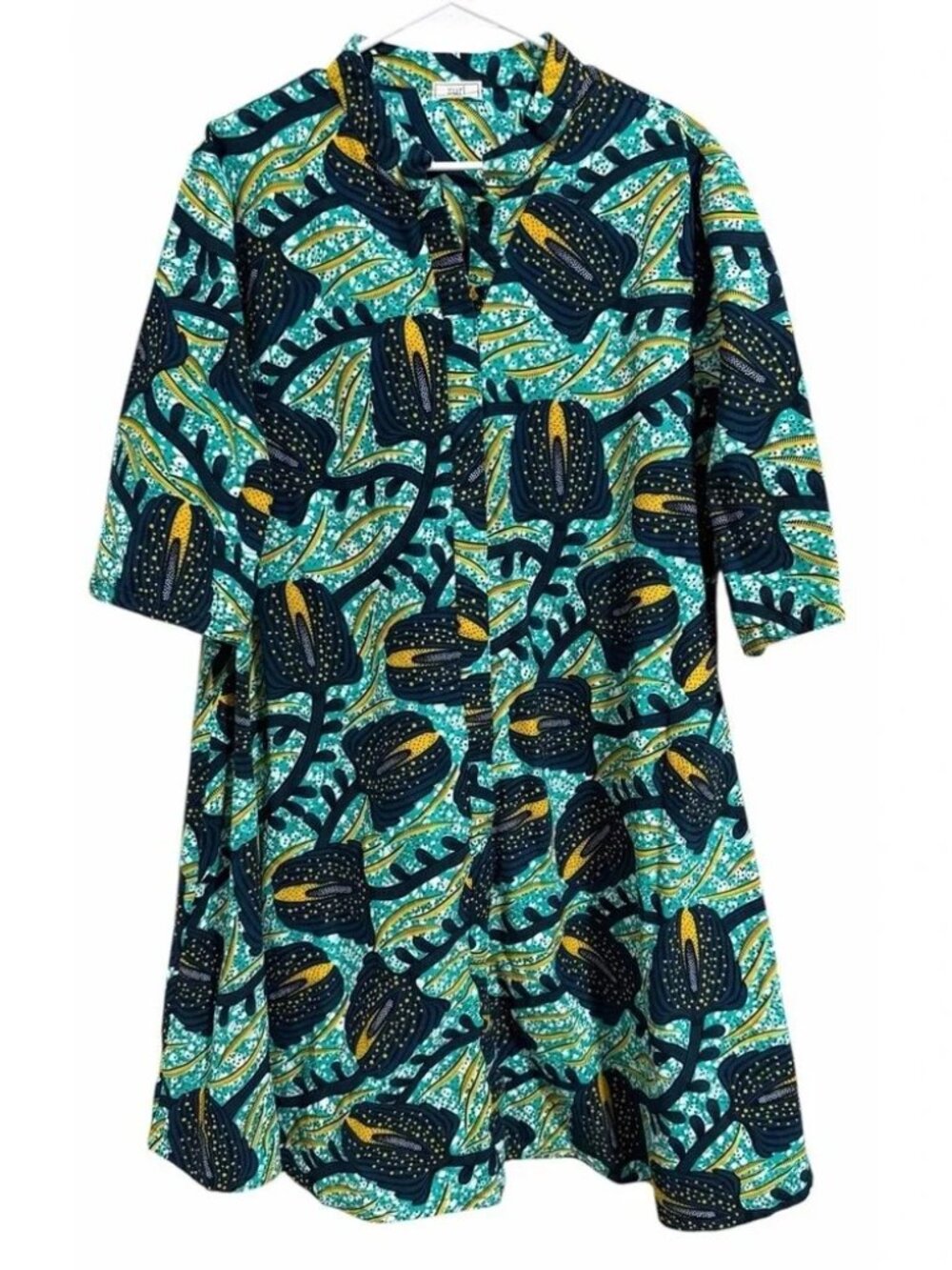 Zuri‎ Kenya "Calla Friend" Bold Graphic Print Cotton Shirt Dress Women's Size 1X
